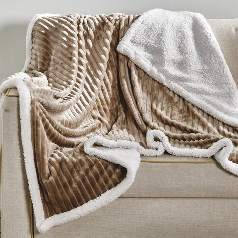 Ultra Soft Plush 50" x 60" Reversible Sherpa Throw Blanket with Textured Pattern – Lightweight, Warm, and Machine Washable All-Season Blanket