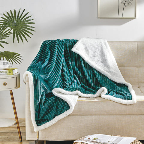 Ultra Soft Plush 50" x 60" Reversible Sherpa Throw Blanket with Textured Pattern – Lightweight, Warm, and Machine Washable All-Season Blanket