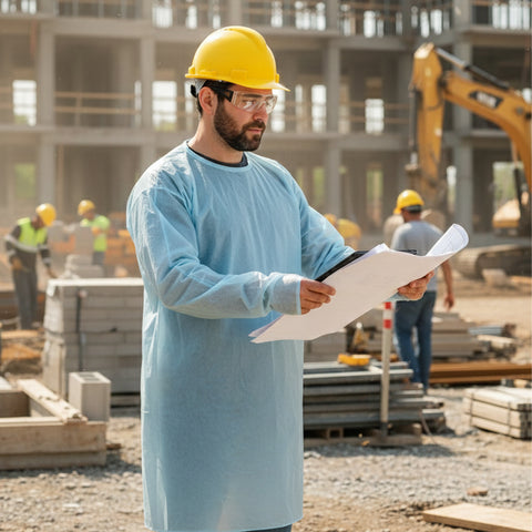 10-Pack Disposable Protective Work Gowns – Lightweight Splash Protection with Back Tie & Thumb Loops (One Size)