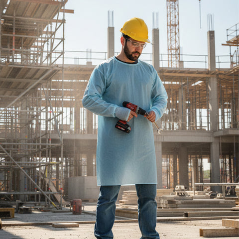 10-Pack Disposable Protective Work Gowns – Lightweight Splash Protection with Back Tie & Thumb Loops (One Size)