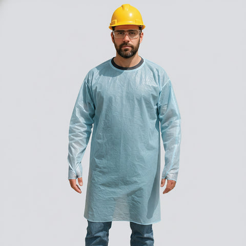 10-Pack Disposable Protective Work Gowns – Lightweight Splash Protection with Back Tie & Thumb Loops (One Size)
