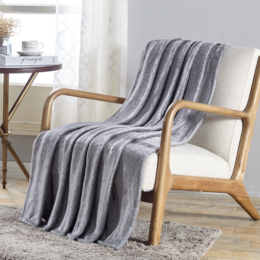 Ultra Soft Microplush Embossed Scroll Pattern Throw Blanket –  50" x 60" All-Season Blanket – Lightweight, Durable, and Machine Washable