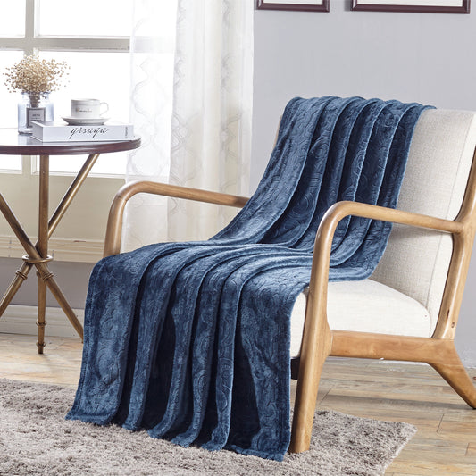 Ultra Soft Microplush Embossed Scroll Pattern Throw Blanket –  50" x 60" All-Season Blanket – Lightweight, Durable, and Machine Washable