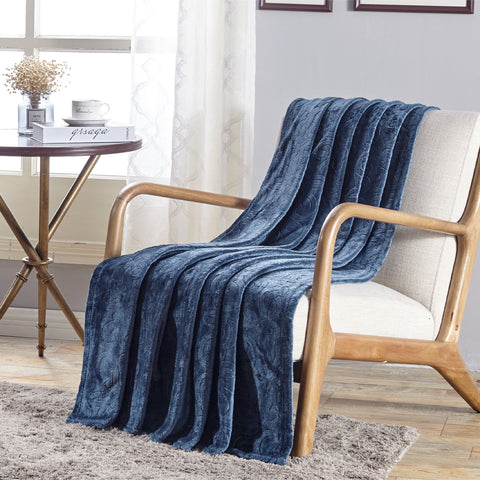 Ultra Soft Microplush Embossed Scroll Pattern Throw Blanket –  50" x 60" All-Season Blanket – Lightweight, Durable, and Machine Washable