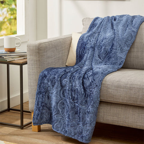 Ultra Soft Microplush Embossed Scroll Pattern Throw Blanket –  50" x 60" All-Season Blanket – Lightweight, Durable, and Machine Washable
