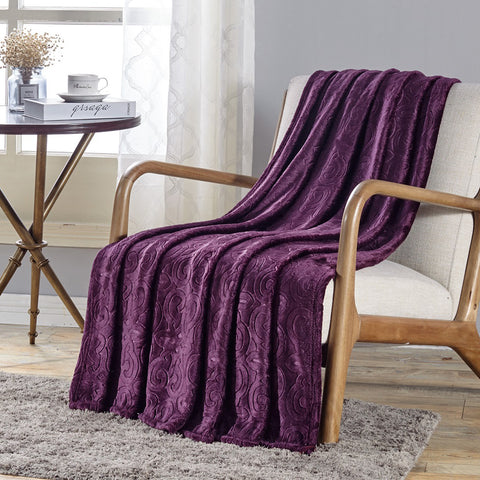 Ultra Soft Microplush Embossed Scroll Pattern Throw Blanket –  50" x 60" All-Season Blanket – Lightweight, Durable, and Machine Washable