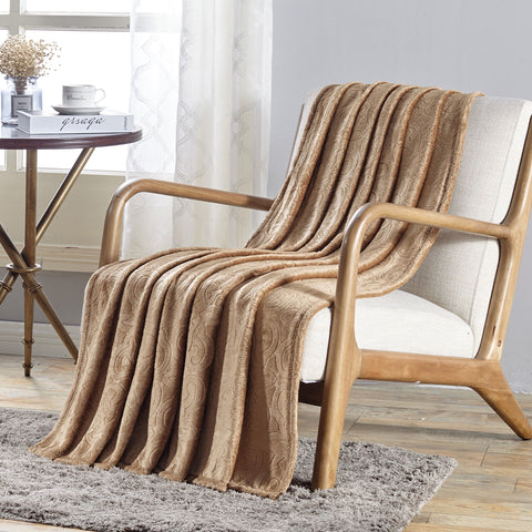 Ultra Soft Microplush Embossed Scroll Pattern Throw Blanket –  50" x 60" All-Season Blanket – Lightweight, Durable, and Machine Washable