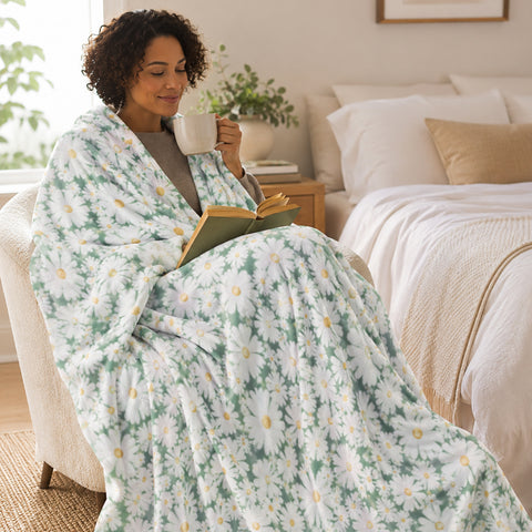 Delightful Daisies Floral Oversized Throw Blanket 60" x 70" Soft Lightweight Polyester Decorative Throw Blanket