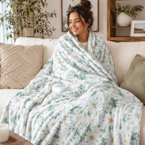 Delightful Daisies Floral Oversized Throw Blanket 60" x 70" Soft Lightweight Polyester Decorative Throw Blanket