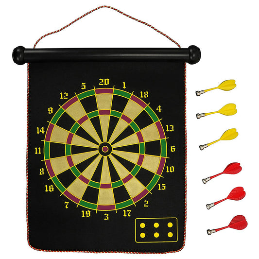 Double-Sided Magnetic Roll-Up Dart Board & Bullseye Game 2-in-1 Indoor Family Target Game with 6 Magnetic Darts