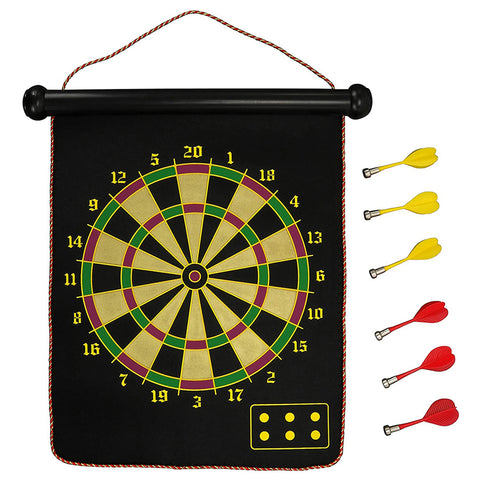 Double-Sided Magnetic Roll-Up Dart Board & Bullseye Game 2-in-1 Indoor Family Target Game with 6 Magnetic Darts