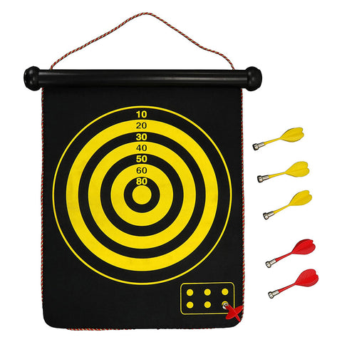 Double-Sided Magnetic Roll-Up Dart Board & Bullseye Game 2-in-1 Indoor Family Target Game with 6 Magnetic Darts