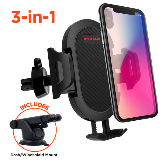 3-in-1 Phone Mount Kit | Vent + Dashboard + Windshield | Black Universal Hands-Free Car Phone Mount with Multiple Mounting Options