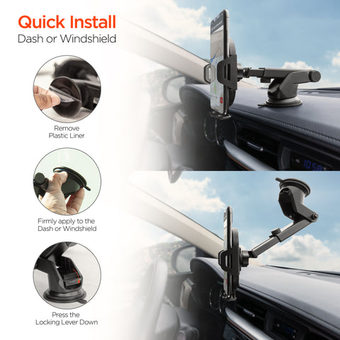 3-in-1 Phone Mount Kit | Vent + Dashboard + Windshield | Black Universal Hands-Free Car Phone Mount with Multiple Mounting Options