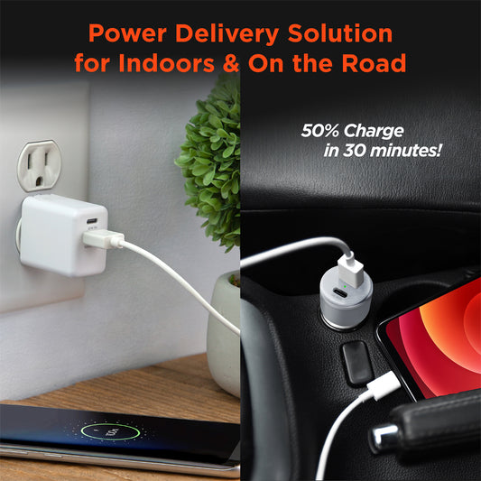 USB-C Power Delivery Charging Bundle – 20W USB-C PD Wall Charger & Fast Car Charger Set | White
