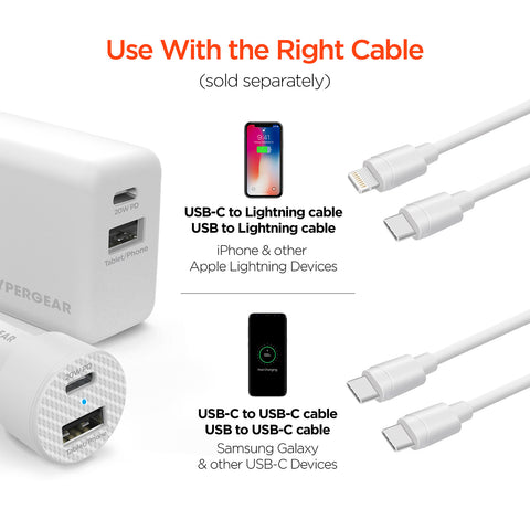 USB-C Power Delivery Charging Bundle – 20W USB-C PD Wall Charger & Fast Car Charger Set | White