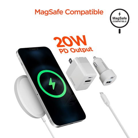 USB-C Power Delivery Charging Bundle – 20W USB-C PD Wall Charger & Fast Car Charger Set | White