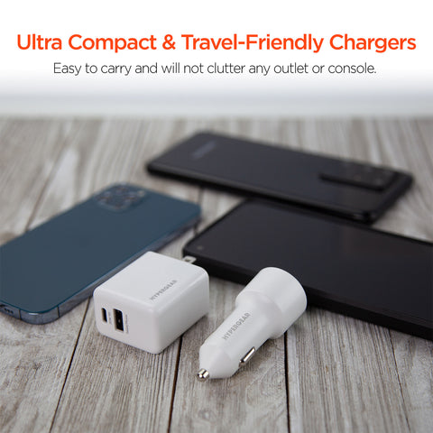 USB-C Power Delivery Charging Bundle – 20W USB-C PD Wall Charger & Fast Car Charger Set | White