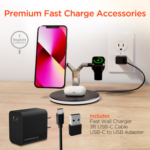 MaxCharge 3-in-1 Magnetic Wireless Charging Stand | Black All-in-One Charging Solution for Apple Devices