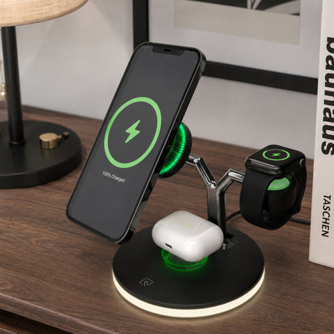 3-in-1 Magnetic Wireless Charging Stand | Black All-in-One Charging Solution for Apple Devices