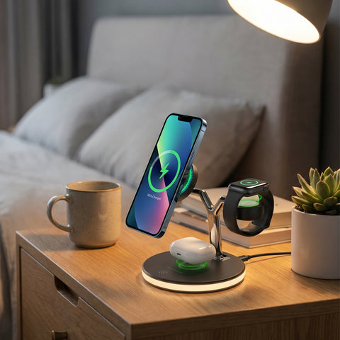 MaxCharge 3-in-1 Magnetic Wireless Charging Stand | Black All-in-One Charging Solution for Apple Devices