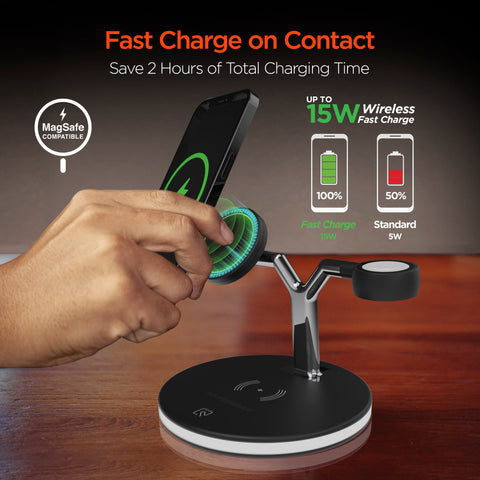 MaxCharge 3-in-1 Magnetic Wireless Charging Stand | Black All-in-One Charging Solution for Apple Devices