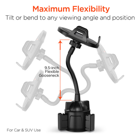 Cup Holder Flex Universal Phone Mount Hands-Free Vehicle Mount with Flexible Gooseneck & Expandable Base