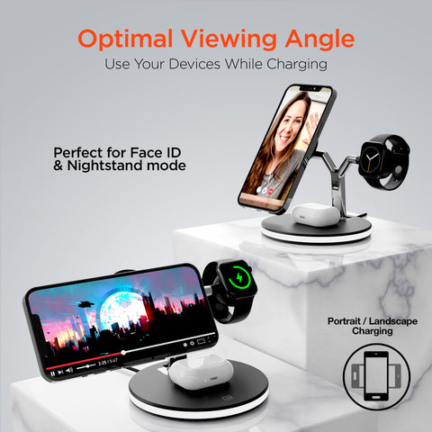 MaxCharge 3-in-1 Magnetic Wireless Charging Stand | Black All-in-One Charging Solution for Apple Devices
