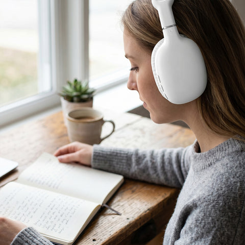 VIBE Wireless Over-Ear Headphones – Bluetooth Headphones with HD Stereo Sound, Deep Bass & Memory Foam Ear Cushions | White