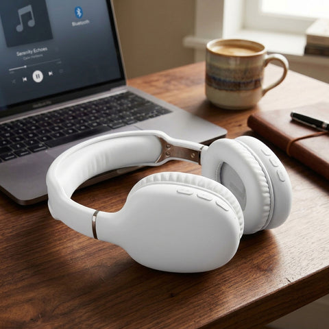Wireless Over-Ear Headphones – Bluetooth Headphones with HD Stereo Sound, Deep Bass & Memory Foam Ear Cushions | White