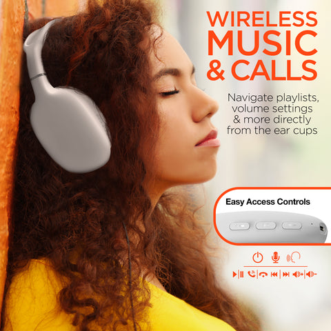 VIBE Wireless Over-Ear Headphones – Bluetooth Headphones with HD Stereo Sound, Deep Bass & Memory Foam Ear Cushions | White