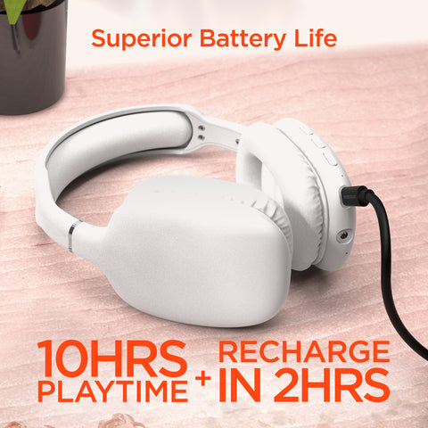 Wireless Over-Ear Headphones – Bluetooth Headphones with HD Stereo Sound, Deep Bass & Memory Foam Ear Cushions | White