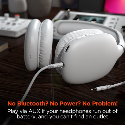 Wireless Over-Ear Headphones – Bluetooth Headphones with HD Stereo Sound, Deep Bass & Memory Foam Ear Cushions | White