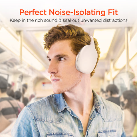 VIBE Wireless Over-Ear Headphones – Bluetooth Headphones with HD Stereo Sound, Deep Bass & Memory Foam Ear Cushions | White