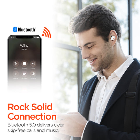 Active True Wireless Earbuds – Bluetooth 5.0 Wireless Earbuds with USB-C Charging Case | White