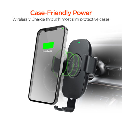 15W Wireless Fast Charging Phone Mount – Vent, Dashboard & Windshield Car Mount | Black