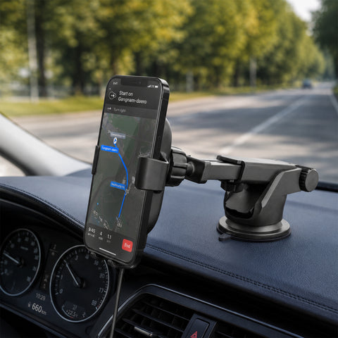 15W Wireless Fast Charging Phone Mount – Vent, Dashboard & Windshield Car Mount | Black