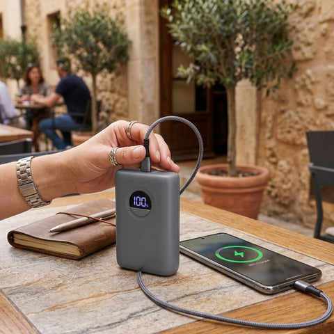 10,000mAh Fast Charge Power Bank – 20W USB-C PD PPS Portable Charger with Digital Display | Gray