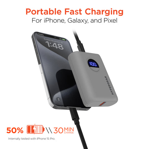 Power Pack Pro 10,000mAh Fast Charge Power Bank – 20W USB-C PD PPS Portable Charger with Digital Display | Gray