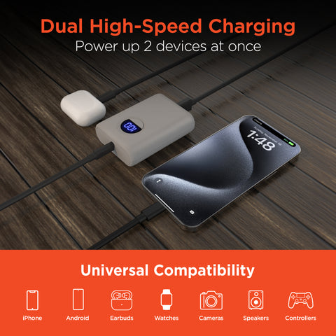 10,000mAh Fast Charge Power Bank – 20W USB-C PD PPS Portable Charger with Digital Display | Gray
