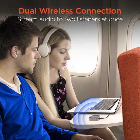IntelliCast Flight Wireless Audio Adapter | Transmitter + Receiver | Black Bluetooth 5.3 Flight Adapter for Wireless Earbuds & Headphones