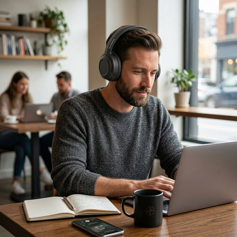 ANC Wireless Over-Ear Headphones – Adaptive Active Noise Cancelling Bluetooth Headphones | Black