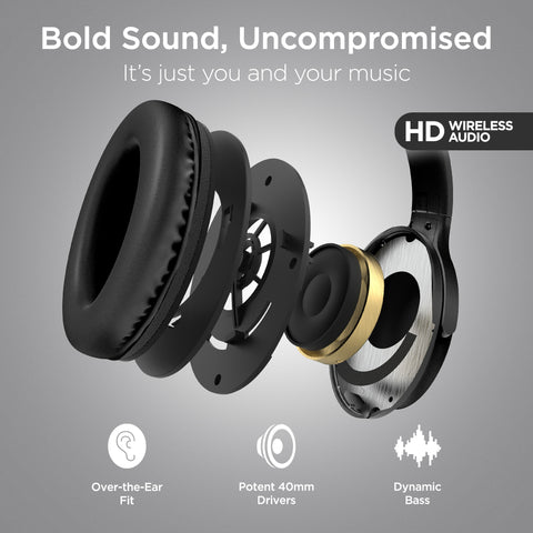ANC Wireless Over-Ear Headphones – Adaptive Active Noise Cancelling Bluetooth Headphones | Black