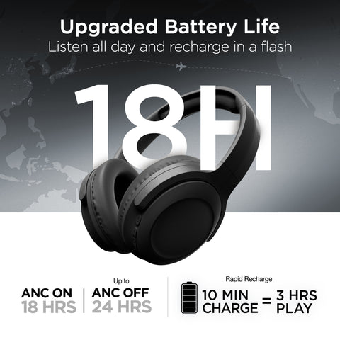 ANC Wireless Over-Ear Headphones – Adaptive Active Noise Cancelling Bluetooth Headphones | Black