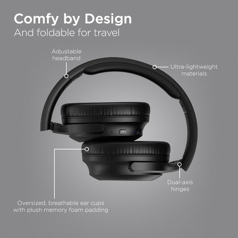 ANC Wireless Over-Ear Headphones – Adaptive Active Noise Cancelling Bluetooth Headphones | Black