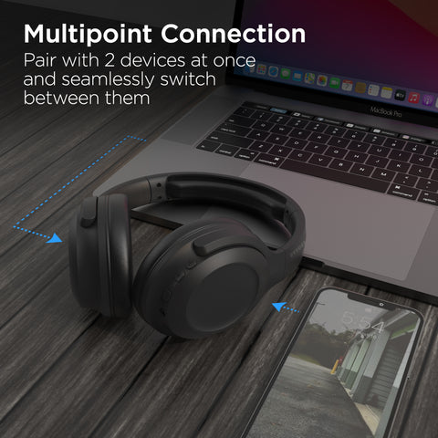 ANC Wireless Over-Ear Headphones – Adaptive Active Noise Cancelling Bluetooth Headphones | Black