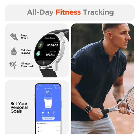 Activ8 Smartwatch & Fitness Tracker – 1.4" AMOLED Display with Heart Rate, SpO2, Sleep Tracking & 120+ Sports Modes