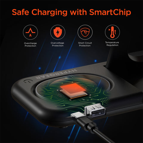 4-in-1 Foldable Wireless Charging Stand – 15W Fast Wireless Charger for Phone, Apple Watch, AirPods & USB Devices | Black