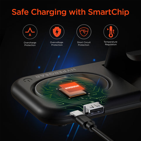 4-in-1 Foldable Wireless Charging Stand – 15W Fast Wireless Charger for Phone, Apple Watch, AirPods & USB Devices | Black