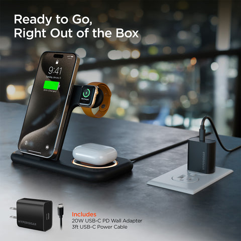 4-in-1 Foldable Wireless Charging Stand – 15W Fast Wireless Charger for Phone, Apple Watch, AirPods & USB Devices | Black